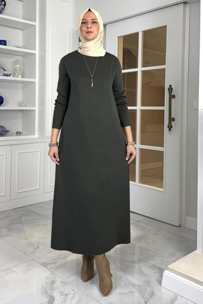Öykü Çelik Örme Triko Elbise Haki ürün görseli 1