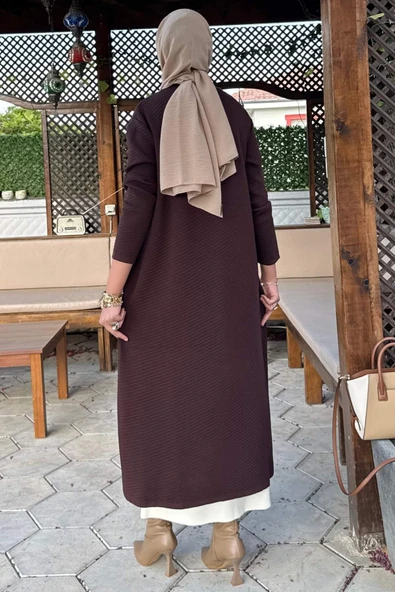 Sinem Çelik Örme Triko Hırka Acı Kahve - Resim 5