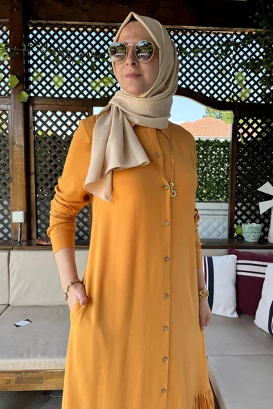 Süreyya Gömlek Elbise Hardal Sarısı - Resim 6