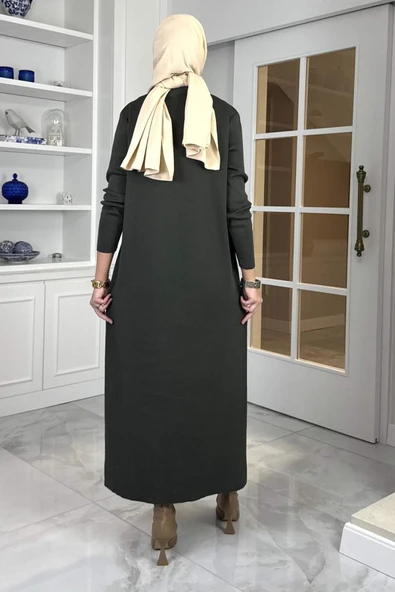 Öykü Çelik Örme Triko Elbise Haki - Resim 5