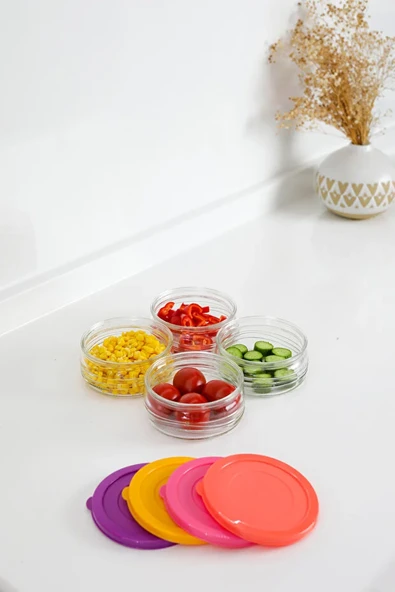 4'lü Premium Kahvaltılık Seti 410 cc Renkli Plastik Kapaklı, Cam Saklama Kabı, Hava Geçirmez ürün görseli 1