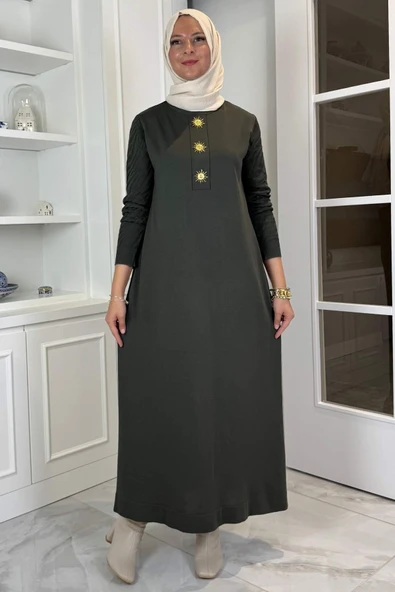 Güneş Triko Elbise Haki - Resim 4