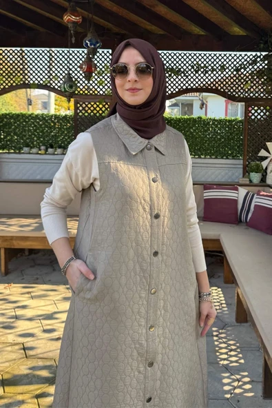 Safir Kapitone Yelek Vizon - Resim 4