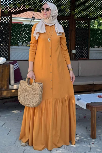 Süreyya Gömlek Elbise Hardal Sarısı - Resim 7