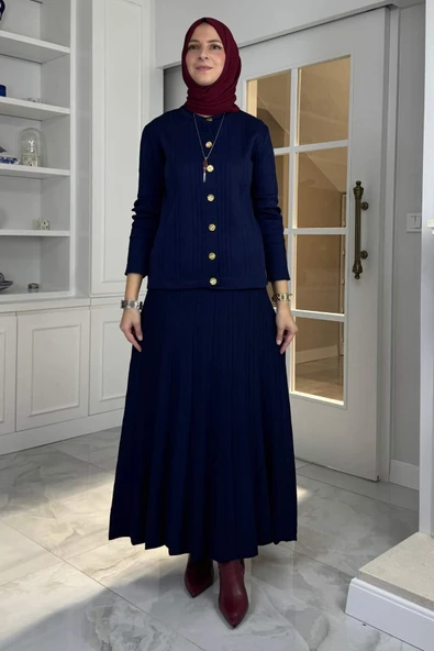 Defne Çelik Örme Triko Takım Lacivert - Resim 6