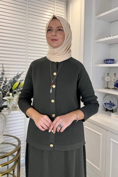 Melis Çelik Örme Triko Takım Haki - Resim 2