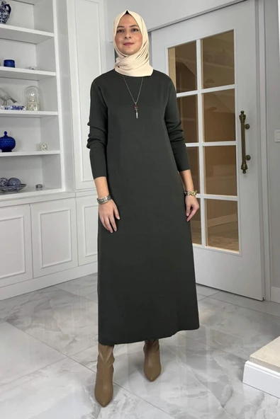 Öykü Çelik Örme Triko Elbise Haki - Resim 3