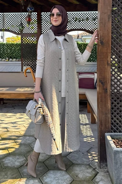 Safir Kapitone Yelek Vizon - Resim 5