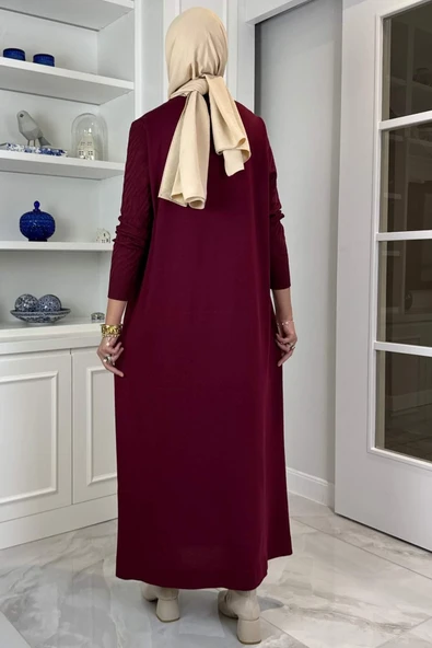 Güneş Triko Elbise Bordo - Resim 6