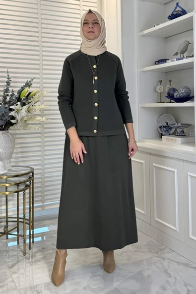 Melis Çelik Örme Triko Takım Haki - Resim 6