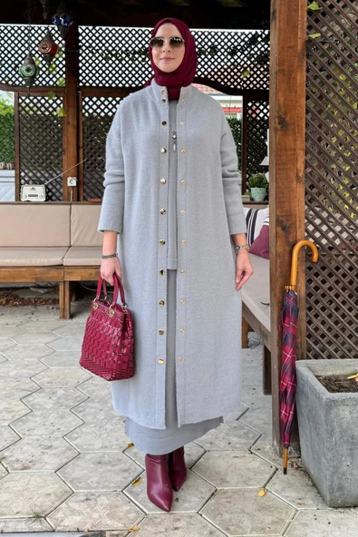 Yakut Angora Triko Kap Gri - Resim 7