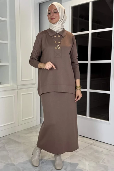 Sare Triko Takım Sütlü Kahve - Resim 6