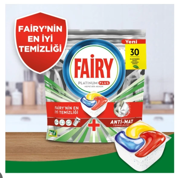 Fairy tablet platinum Plus 30 yıkama, bulaşık makinesi deterjanı, bulaşık tableti. ürün görseli 1