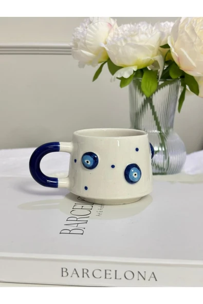 Nazar Boncuğu Kabartmalı El Yapımı Kupa, Bardak, Kahve Fincanı ürün görseli 1