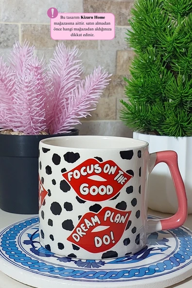 Lıps Tasarım Pembe Kupa Bardak - Resim 3