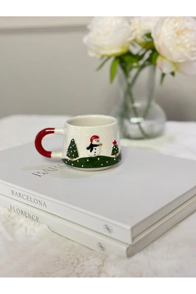 Kardan Adam Kabartmalı Yılbaşı El Yapımı Kupa, Bardak, Kahve Fincanı - Resim 2