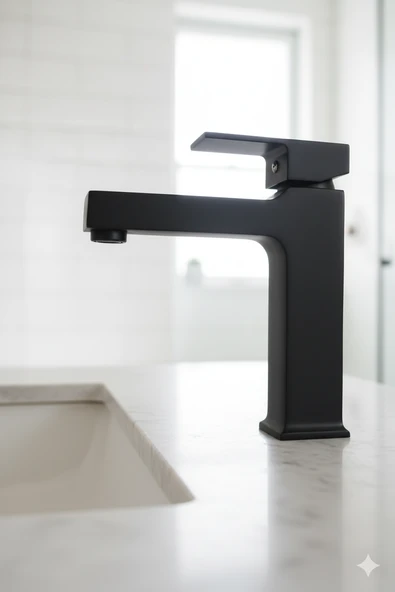 Sabit Lavabo Bataryası Kare Model Ağır Tip Lüks Siyah Renk Banyo Lavabo Musluğu Musluk Armatür - Resim 2