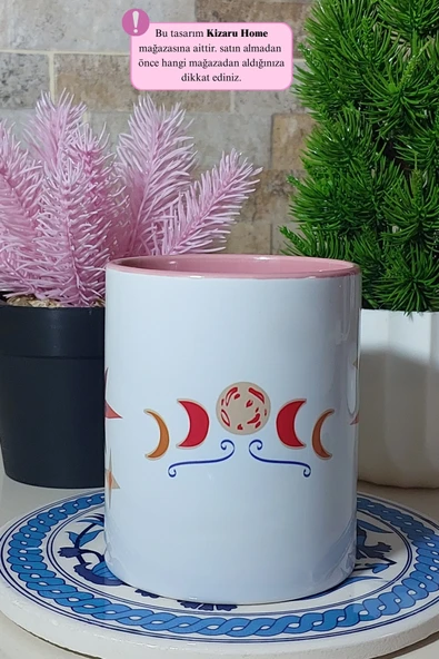 Tek Göz Manifest Tasarım Pembe Porselen Kupa Bardak - Resim 2