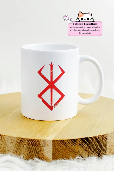 Berserk - Berserk Anime Kırmızı Logolu Tasarım Baskılı Porselen Kupa Bardak - Resim 2