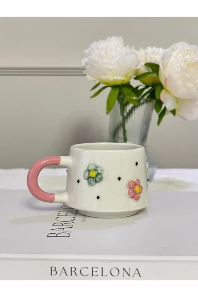 Çiçek Kabartmalı El Yapımı Kupa, Bardak, Kahve Fincanı ürün görseli 1