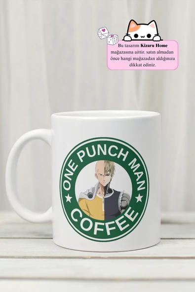 One Punch Man - One Punch Man Coffee Anime Tasarım Baskılı Porselen Kupa Bardak ürün görseli 1