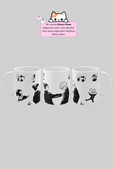 Jujutsu Kaisen- Gojo and Geto Friends Tasarım Anime Porselen Kupa Bardak - Resim 3