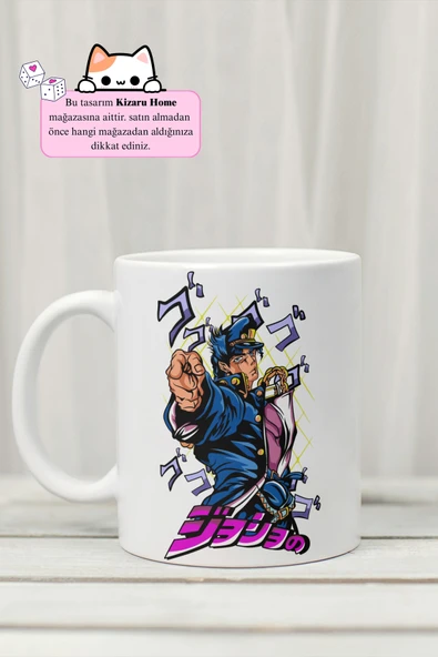 Jojo's Bizarre Adventure Anime Tasarım Baskılı Porselen Kupa Bardak ürün görseli 1