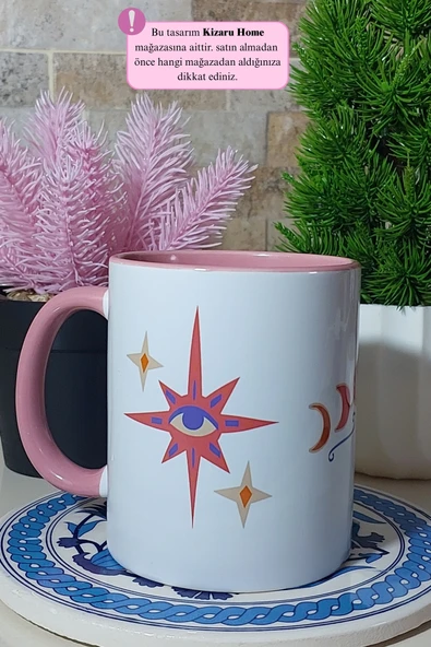 Tek Göz Manifest Tasarım Pembe Porselen Kupa Bardak ürün görseli 1
