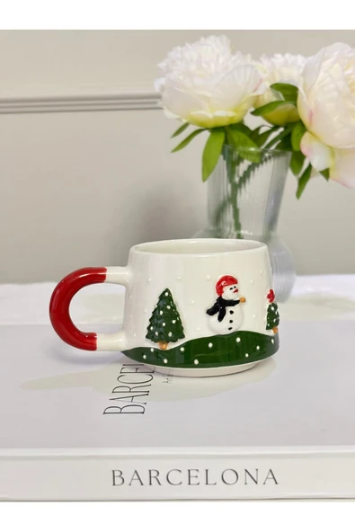 Kardan Adam Kabartmalı Yılbaşı El Yapımı Kupa, Bardak, Kahve Fincanı ürün görseli 1