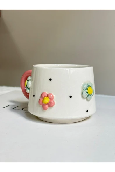 Çiçek Kabartmalı El Yapımı Kupa, Bardak, Kahve Fincanı - Resim 3