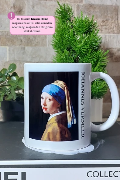 Johannes Vermeer - Tarihi Sanat İnci Küpeli Kız Baskılı Porselen Kupa Bardak - Resim 3