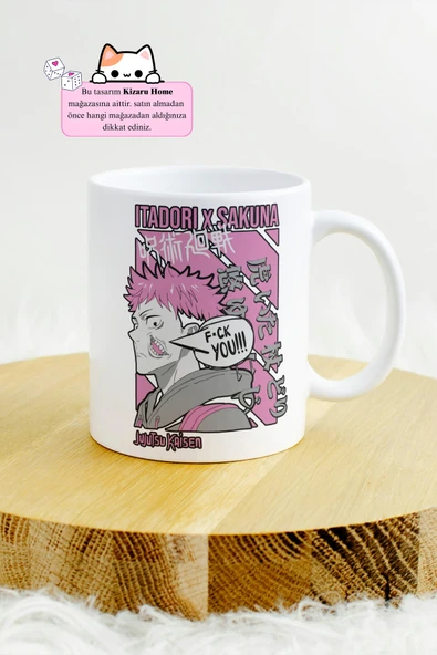 Jujutsu Kaisen - Itadorı x Sakuna F*ck You Anime Tasarım Baskılı Porselen Kupa Bardak - Resim 2