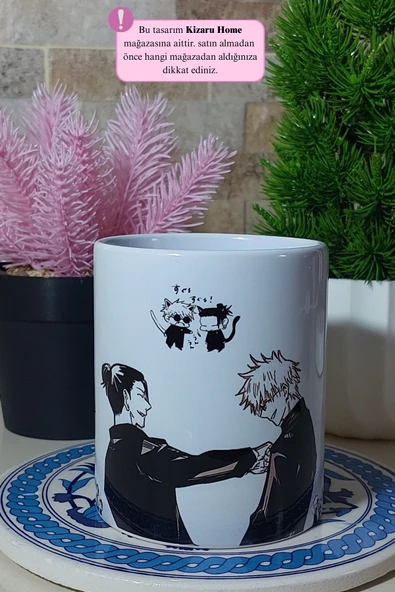 Jujutsu Kaisen- Gojo and Geto Friends Tasarım Anime Porselen Kupa Bardak - Resim 2