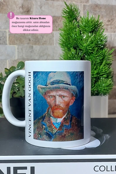 Vincent Van Gogh - Tarihi Sanat Gri Keçe Şapkali Otoportre Baskılı Porselen Kupa Bardak ürün görseli 1
