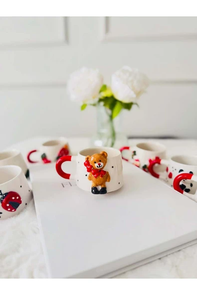 Ayıcık Figür Kabartmalı Yılbaşı El Yapımı Kupa, Bardak, Kahve Fincanı ürün görseli 1