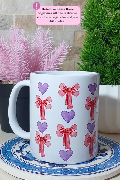 Kalp Kurdele Klasik Porselen Kupa Bardak ürün görseli 1
