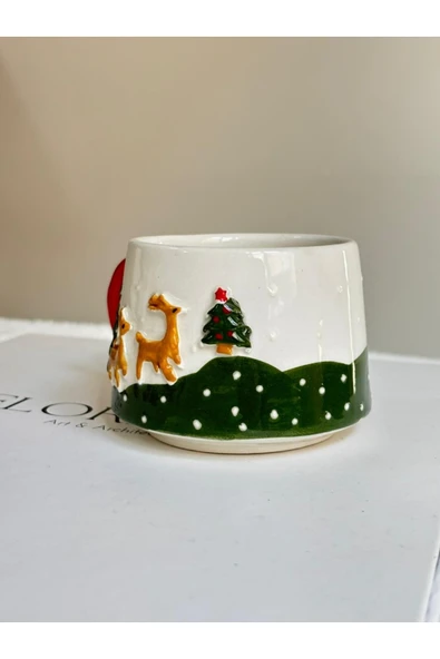 Geyik Kabartmalı Yılbaşı El Yapımı Kupa, Bardak, Kahve Fincanı - Resim 3