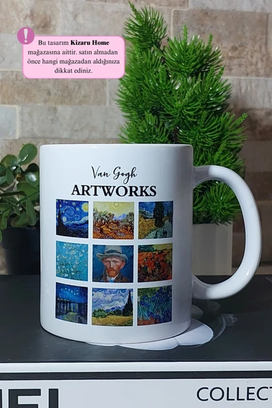 Van Gogh -Tarihi Sanat Tasarımlı Artworks Baskılı Porselen Kupa Bardak - Resim 3