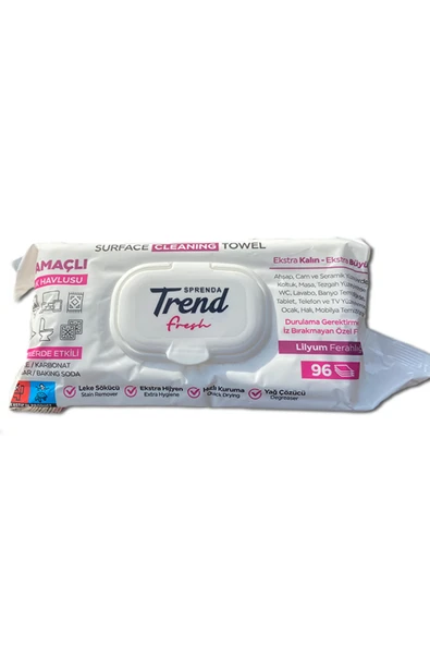 SPRENDA 96'lı Yüzey Temizleme Trend Islak Havlusu Sirkeli ve Karbonatlı Lİlyum Çiçeği Kokulu ürün görseli 1