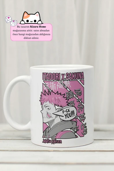 Jujutsu Kaisen - Itadorı x Sakuna F*ck You Anime Tasarım Baskılı Porselen Kupa Bardak ürün görseli 1