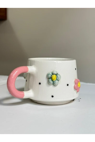 Çiçek Kabartmalı El Yapımı Kupa, Bardak, Kahve Fincanı - Resim 2