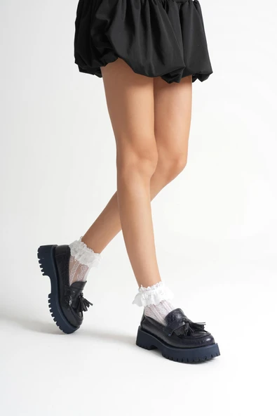 Anim Kadın Günlük Lacivert Kroko Baskılı Loafer Ayakkabı ürün görseli 1