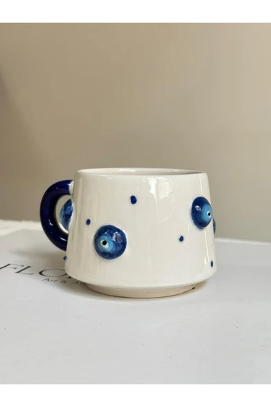 Nazar Boncuğu Kabartmalı El Yapımı Kupa, Bardak, Kahve Fincanı - Resim 3