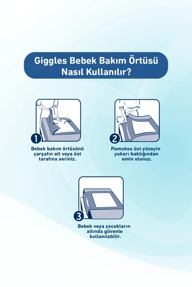 Giggles Bebek Bakım Örtüsü 60x60 Alt Açma Bezi 12 paket (120 adet) - Resim 3