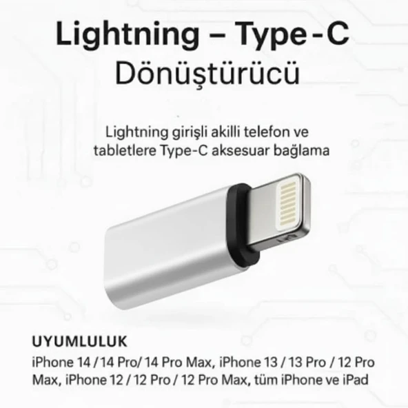 SChitec Lightning to  Type-C Dönüştürücü Adaptör | iPhone Uyumlu Hızlı Şarj & Veri Aktarım Adaptörü - Resim 3