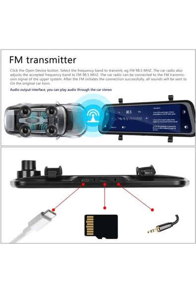 Leerfei Lf-966 4K Gece Görüşlü Akıllı Dikiz Aynası Araç İçi Kamera - Kablosuz CarPlay - Resim 3