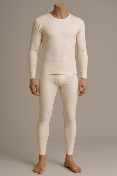 Hasyün Erkek %75 Yün Uzun Kollu Fanila Atlet Ve Uzun Don İçlik Takım 101/102E - 1 Set  XL Ekru ürün görseli 1