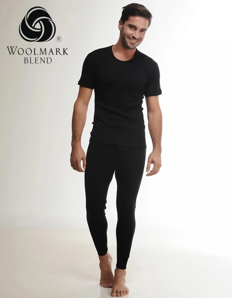 Hasyün Erkek %61 Siyah Yün Kısa Kollu Fanila Atlet Ve Uzun Don İçlik Takım 4000/4001- 1 Set  Siyah M - Resim 2