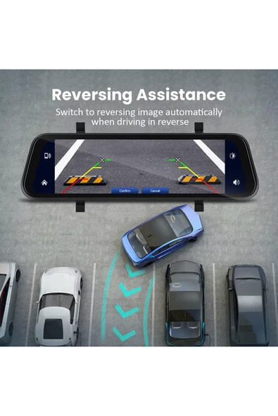 Leerfei Lf-966 4K Gece Görüşlü Akıllı Dikiz Aynası Araç İçi Kamera - Kablosuz CarPlay - Resim 4