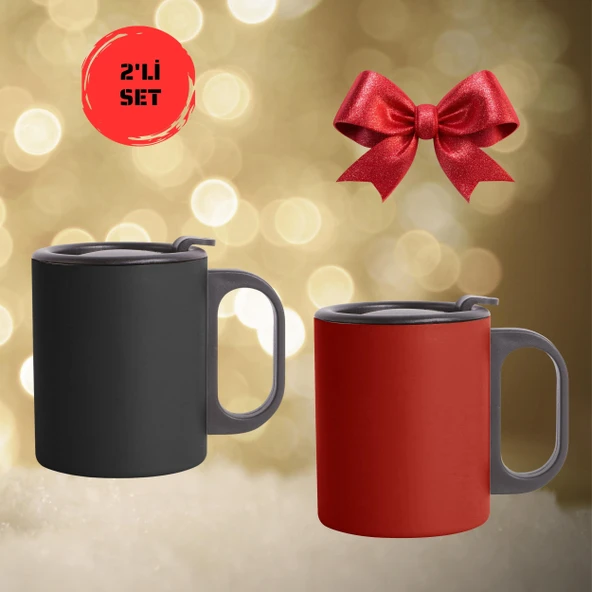 2li Set Paslanmaz Çelik Mug, Paslanmaz Çelik Termos Bardak-300 ml ürün görseli 1